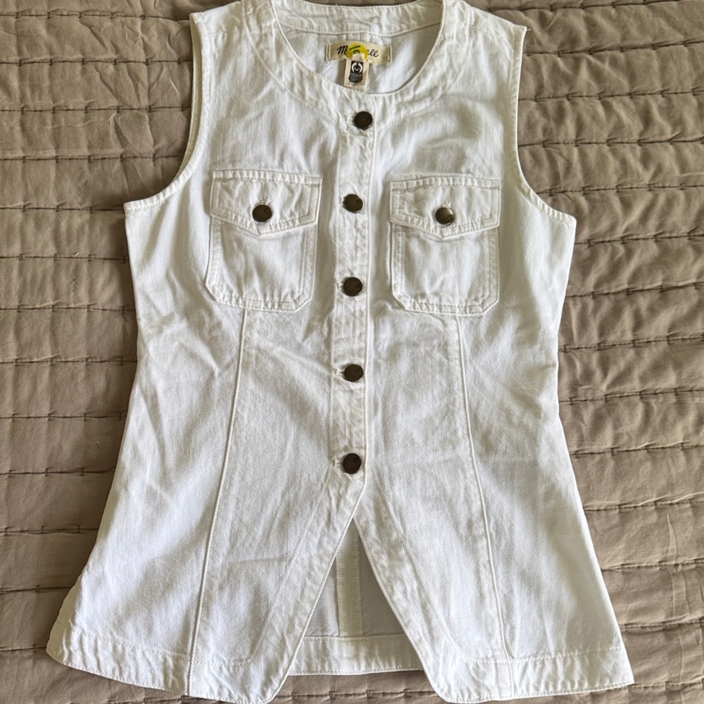 Madewell White Sleeveless Button Down Shirt Vest